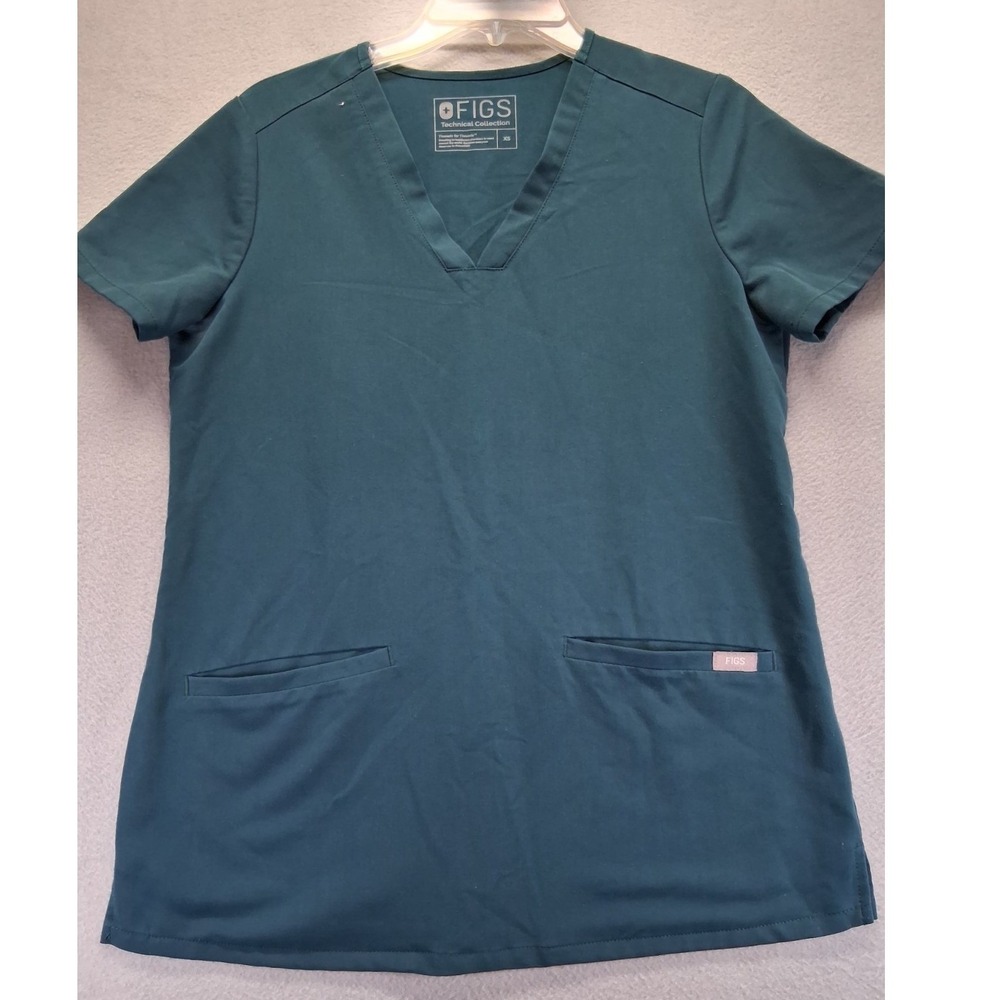 FIGS Technical Collection Teal V-Neck Scrub Top Womens XS Short Sleeve 0627